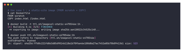 docker build et docker push d'une image OCI de contenu statique sur ttl.sh